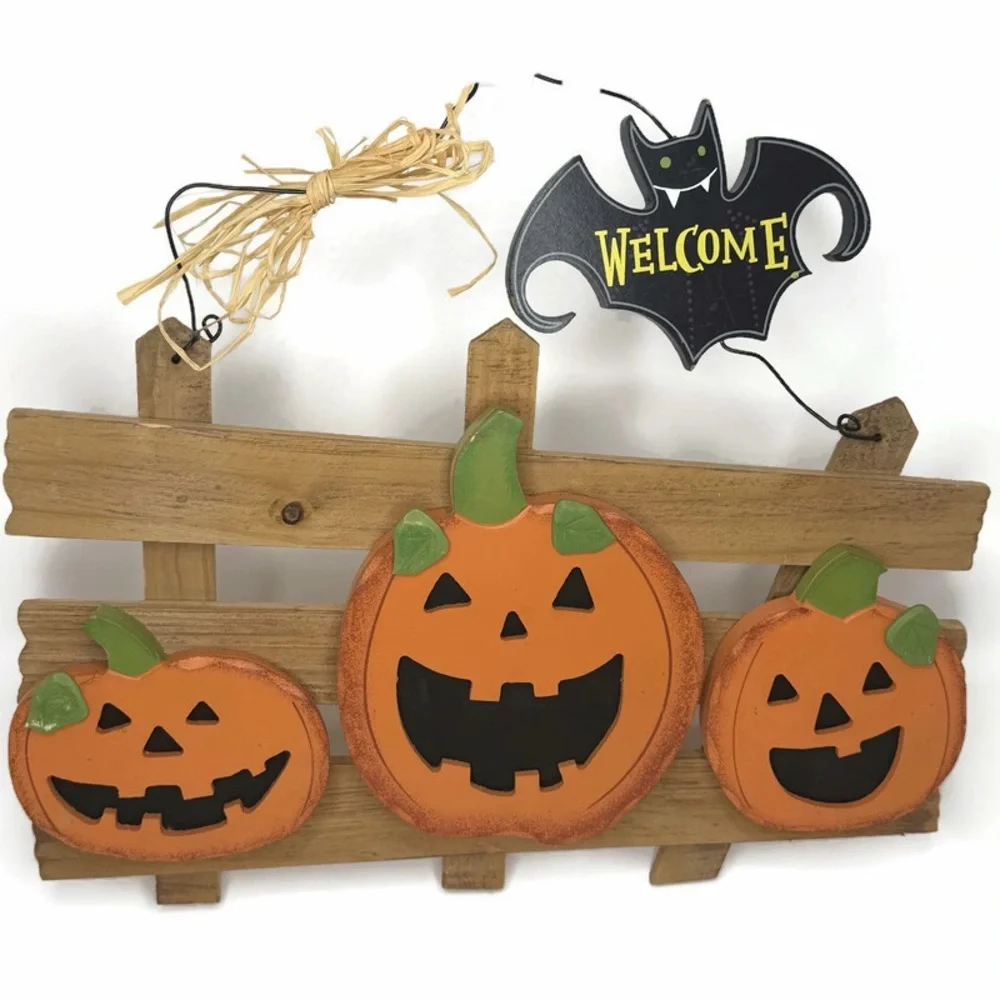 Festive Pumpkin and Bat Welcome Sign
